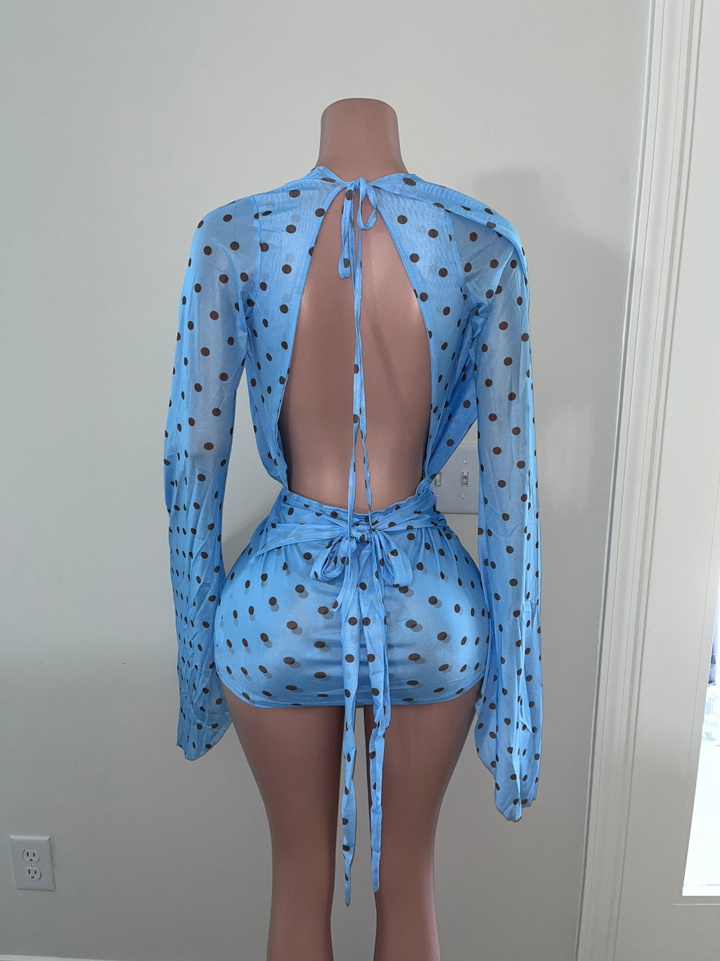 Plunge-Neck Polka Dot Dress