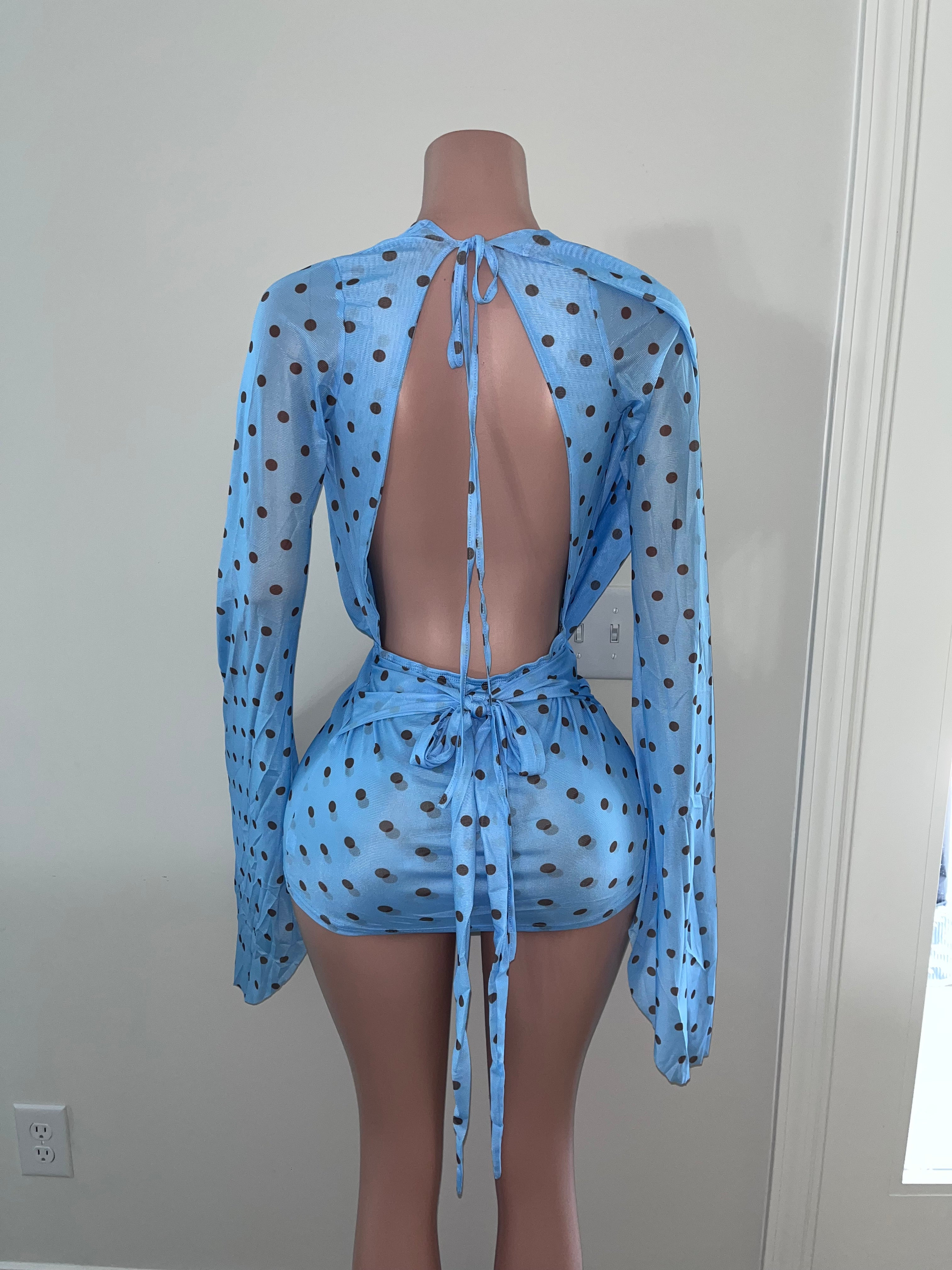 Plunge-Neck Polka Dot Dress